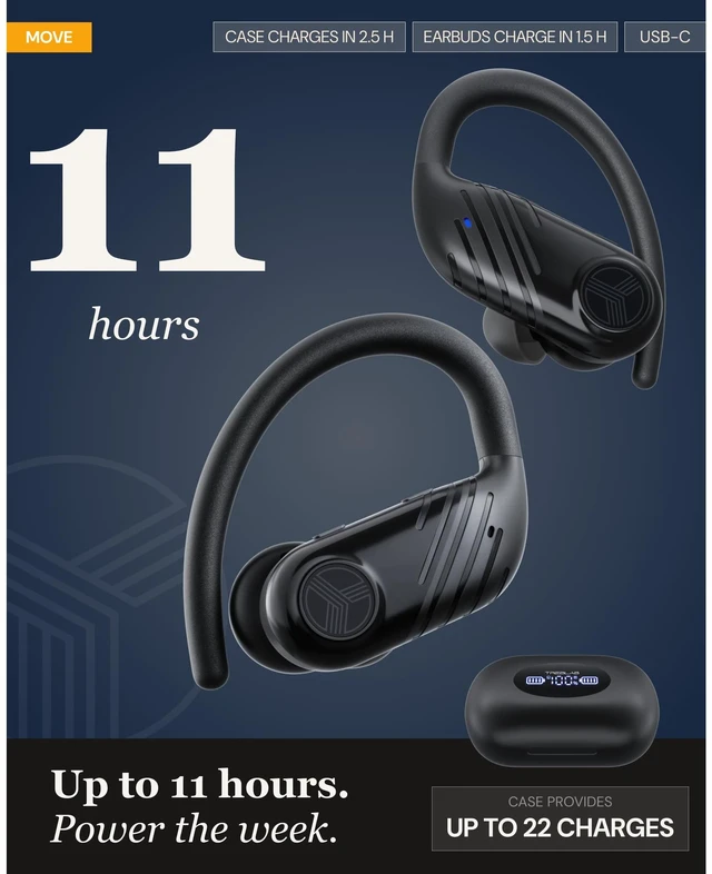 Alt view image 6 of 7 - X3-Pro Earbuds Wireless Bluetooth, Earhook IPX5 11H Powerbank | Bluetooth Running Headphones, gaming mode 60ms, wireless charging case, secure earhook, ENC mics, BT 5.4, 9g ultra-light