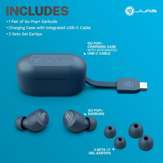 Alt view image 7 of 7 - Go Air Pop+ True Wireless Earbuds, in Ear Headphones, Bluetooth Earphones, 35H Playtime Ear Buds, Bluetooth Earbuds with Microphone, USB-C Charging Case, Dual Connect, EQ3 Sound, Navy Blue