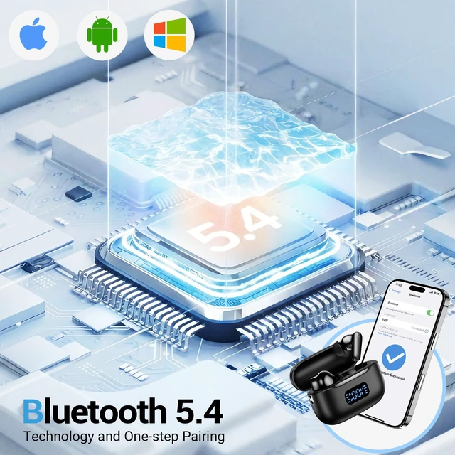 Alt view image 4 of 7 - LED Display Wireless Earbuds Bluetooth 5.4 in Ear Headphones | 48H Playtime,Deep Bass Sound,10mm Clear Calls,Lightweight Headsets Secure Fit for Work, Commute, Gaming, Running Black