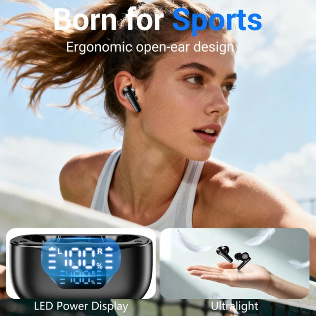 Alt view image 7 of 7 - LED Display Wireless Earbuds Bluetooth 5.4 in Ear Headphones | 48H Playtime,Deep Bass Sound,10mm Clear Calls,Lightweight Headsets Secure Fit for Work, Commute, Gaming, Running Black