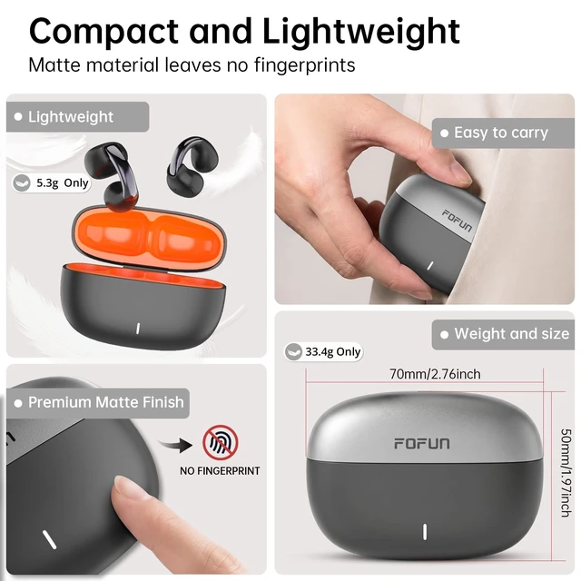 Alt view image 5 of 7 - Clip On Earbuds, Physical Button Control Open Ear Wireless Bluetooth Headphones, HiFi Sound & Environment Noise Cancelling Earbuds with Mic, Bluetooth 6.0, Up to 32H Playtime, for Run/Workout