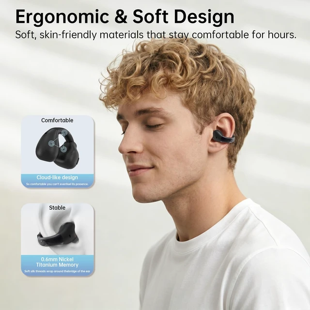 Alt view image 3 of 7 - Clip On Earbuds, Physical Button Control Open Ear Wireless Bluetooth Headphones, HiFi Sound & Environment Noise Cancelling Earbuds with Mic, Bluetooth 6.0, Up to 32H Playtime, for Run/Workout