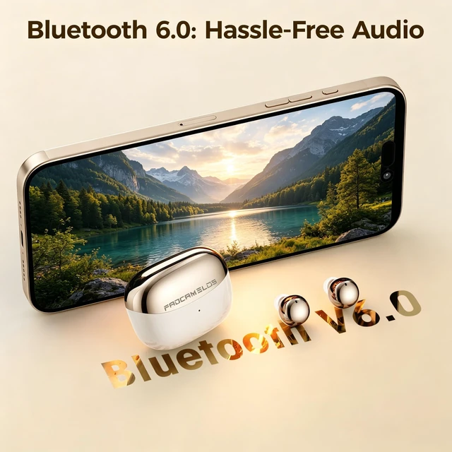 Alt view image 2 of 7 - Aesthetic Upgraded Wireless Earbuds 2-in-1 with Day & Night Modes, Bluetooth 6.0 Ultra-Mini Headphones, Built in Mics & HIfi Stereo Earphones, IPX5, All in Comfortable Ear buds (Classic Gold)