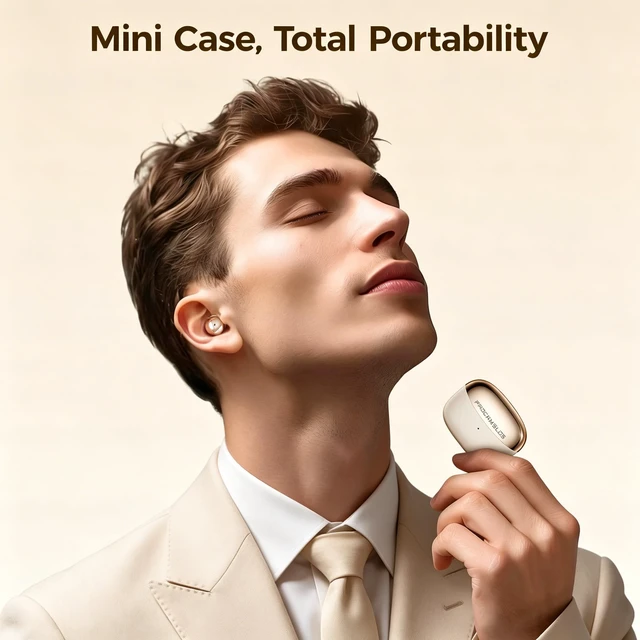 Alt view image 4 of 7 - Aesthetic Upgraded Wireless Earbuds 2-in-1 with Day & Night Modes, Bluetooth 6.0 Ultra-Mini Headphones, Built in Mics & HIfi Stereo Earphones, IPX5, All in Comfortable Ear buds (Classic Gold)