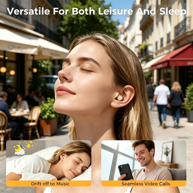 Alt view image 6 of 7 - Aesthetic Upgraded Wireless Earbuds 2-in-1 with Day & Night Modes, Bluetooth 6.0 Ultra-Mini Headphones, Built in Mics & HIfi Stereo Earphones, IPX5, All in Comfortable Ear buds (Classic Gold)