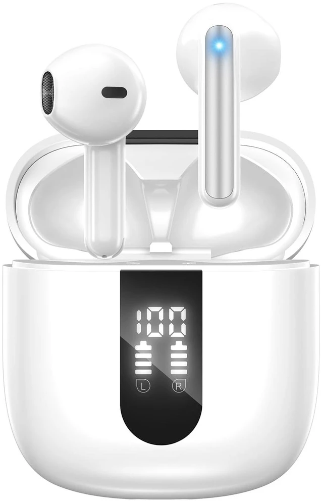 Main image of Bluetooth Earbuds Wireless Headphones, 60H Deep Bass Ear Buds with 4 Noise Cancelling Microphone, IP5 Waterproof Earphones for iPhone Android Sports audifonos Bluetooth inalambricos (Pearl)