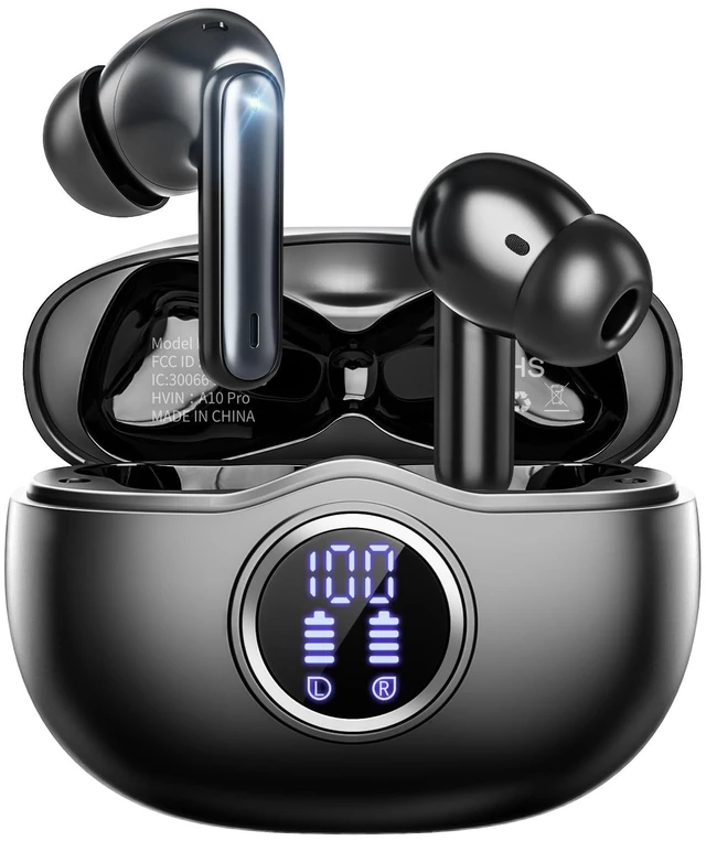 Main image of Wireless Earbuds, Bluetooth 5.3 Headphones HiFi Stereo 50H Playback LED Digital Display Ear Buds with ENC Noise Canceling Headset, IPX7 Waterproof Earphones for Gym/Running/Work(Black)