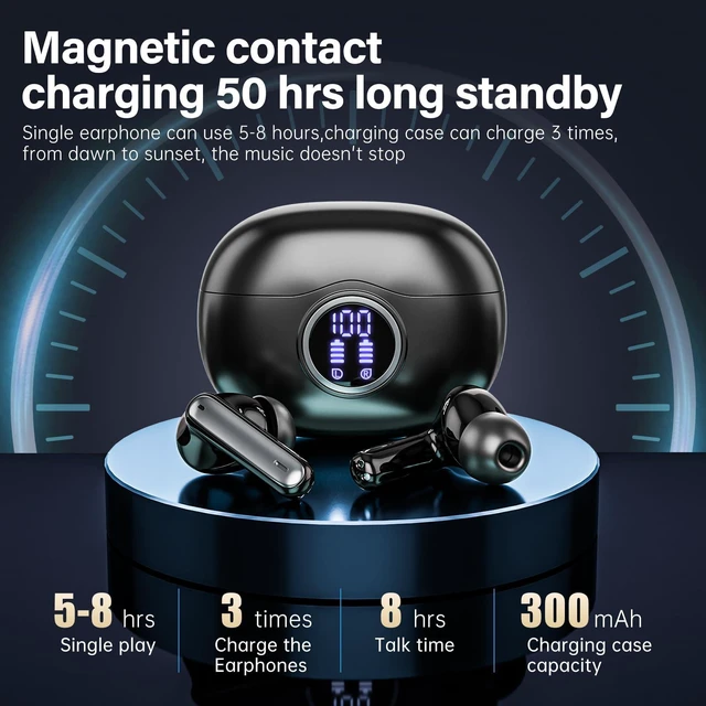 Alt view image 4 of 7 - Wireless Earbuds, Bluetooth 5.3 Headphones HiFi Stereo 50H Playback LED Digital Display Ear Buds with ENC Noise Canceling Headset, IPX7 Waterproof Earphones for Gym/Running/Work(Black)