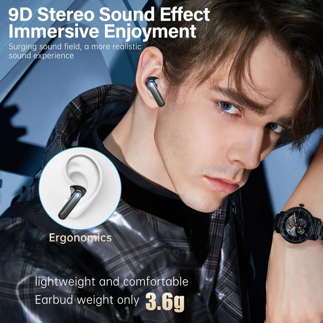 Alt view image 5 of 7 - Wireless Earbuds, Bluetooth 5.3 Headphones HiFi Stereo 50H Playback LED Digital Display Ear Buds with ENC Noise Canceling Headset, IPX7 Waterproof Earphones for Gym/Running/Work(Black)