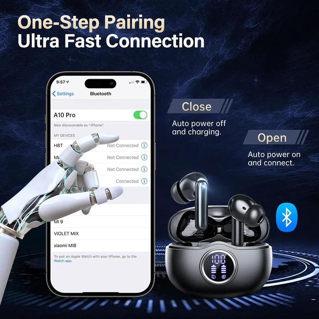 Alt view image 7 of 7 - Wireless Earbuds, Bluetooth 5.3 Headphones HiFi Stereo 50H Playback LED Digital Display Ear Buds with ENC Noise Canceling Headset, IPX7 Waterproof Earphones for Gym/Running/Work(Black)