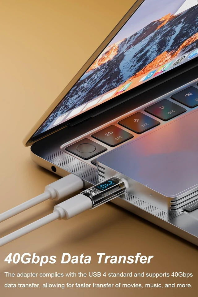 Alt view image 4 of 6 - 2 Pack USB C Adapter with Digital Display, Transparent | PD 240W USB-C Male to Female Connector, Support Voltage, Current and Power Smart LED Display