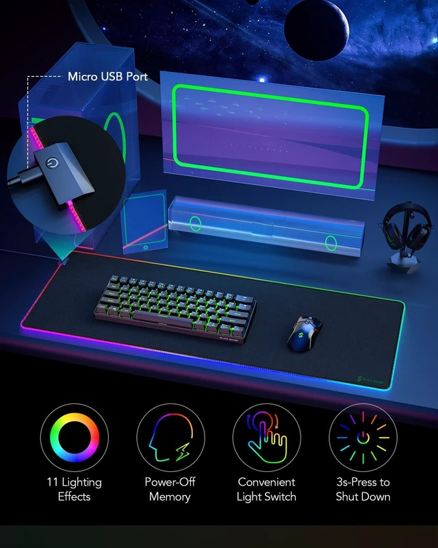 Alt view image 2 of 7 - RGB Mouse Pad 35.4"x15.75"x0.15" Extended Desk Mat with Smooth Surface and 11 Lighting Effects, Desk Pad with Anti-Fray Stitched Edges and Non-Slip Rubber Base, Gaming Mouse Pad Manta P7