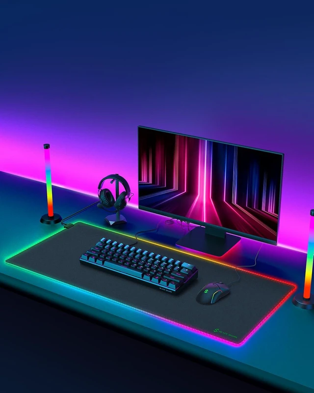 Alt view image 7 of 7 - RGB Mouse Pad 35.4"x15.75"x0.15" Extended Desk Mat with Smooth Surface and 11 Lighting Effects, Desk Pad with Anti-Fray Stitched Edges and Non-Slip Rubber Base, Gaming Mouse Pad Manta P7