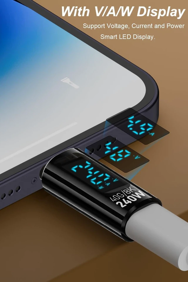 Alt view image 3 of 7 - 2 Pack USB C Adapter with Digital Display, Black | PD 240W USB-C Male to Female Connector, Support Voltage, Current and Power Smart LED Display
