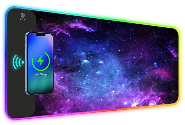 Main image of RGB Gaming Wireless Charging Mouse Pad, 7.5/10/15W 10 Light Modes LED Mouse Pad Computer Keyboard Mat Mousepad, 800x300x4MM Extended Large Desk Mat for MacBook, Laptop, PC, Purple Galaxy Space