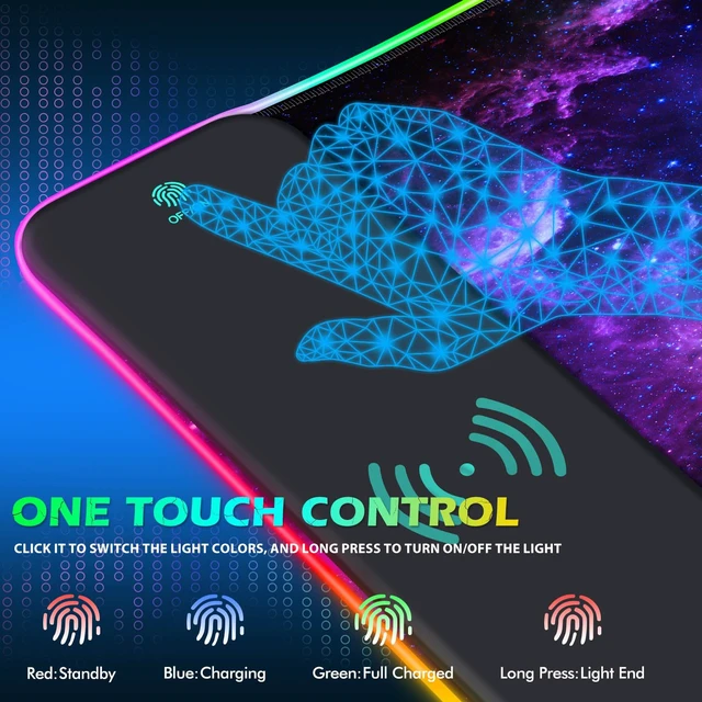 Alt view image 4 of 7 - RGB Gaming Wireless Charging Mouse Pad, 7.5/10/15W 10 Light Modes LED Mouse Pad Computer Keyboard Mat Mousepad, 800x300x4MM Extended Large Desk Mat for MacBook, Laptop, PC, Purple Galaxy Space