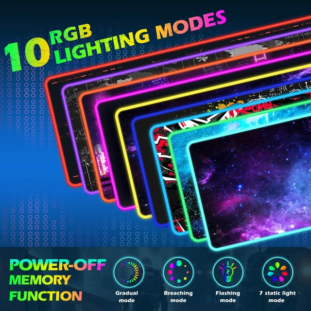 Alt view image 3 of 7 - RGB Gaming Wireless Charging Mouse Pad, 7.5/10/15W 10 Light Modes LED Mouse Pad Computer Keyboard Mat Mousepad, 800x300x4MM Extended Large Desk Mat for MacBook, Laptop, PC, Purple Galaxy Space