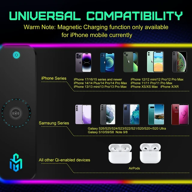 Alt view image 6 of 6 - RGB Gaming Mouse Pad with 15W Wireless Charging, LED Mouse Pad with 10 Light Modes, Extra Large Mousepad 800x300x4MM, Non-Slip Rubber Base Computer Keyboard Mat for Gaming, Desk