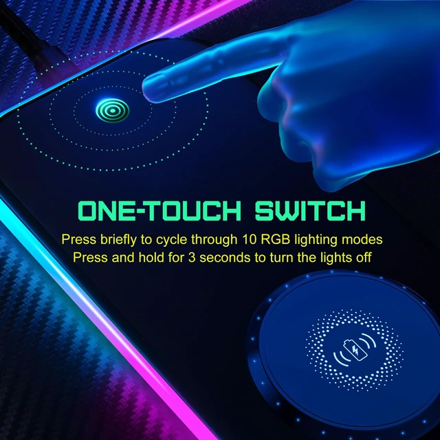 Alt view image 5 of 6 - RGB Gaming Mouse Pad with 15W Wireless Charging, LED Mouse Pad with 10 Light Modes, Extra Large Mousepad 800x300x4MM, Non-Slip Rubber Base Computer Keyboard Mat for Gaming, Desk