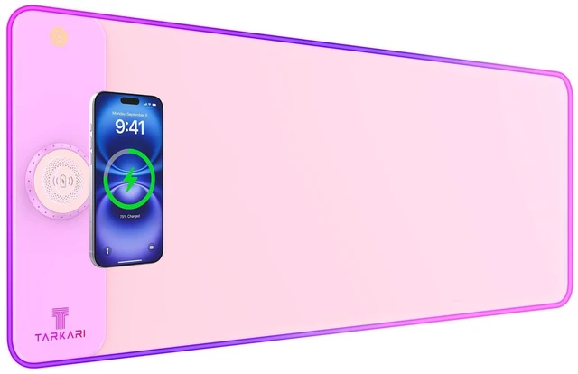 Main image of 15W Magnetic Wireless Charging RGB Mouse Pad, 800x300mm Pink | Qi Fast Charging LED Mouse Mat, Magnetic Wireless Charger, 800x300mm, Non-Slip Waterproof Gaming Desk Mat, Pink