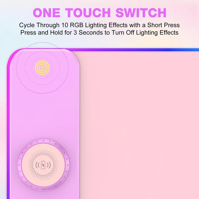 Alt view image 4 of 7 - 15W Magnetic Wireless Charging RGB Mouse Pad, 800x300mm Pink | Qi Fast Charging LED Mouse Mat, Magnetic Wireless Charger, 800x300mm, Non-Slip Waterproof Gaming Desk Mat, Pink