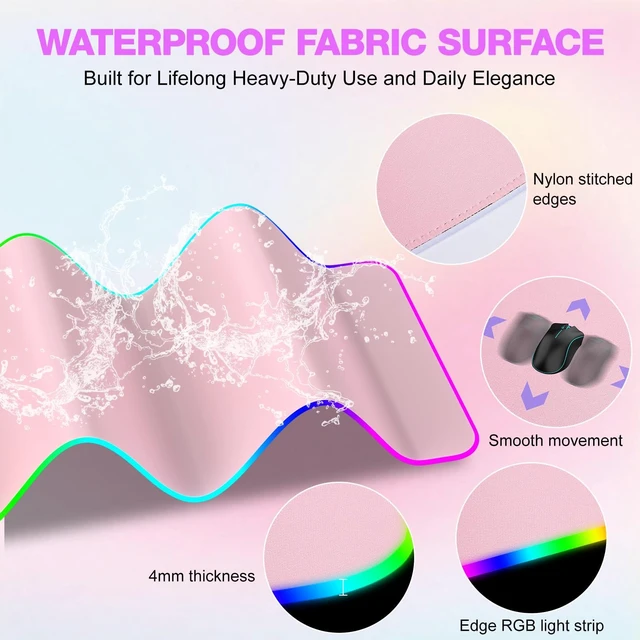 Alt view image 6 of 7 - 15W Magnetic Wireless Charging RGB Mouse Pad, 800x300mm Pink | Qi Fast Charging LED Mouse Mat, Magnetic Wireless Charger, 800x300mm, Non-Slip Waterproof Gaming Desk Mat, Pink