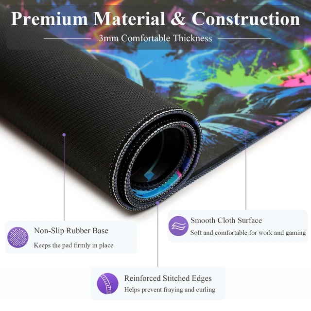 Alt view image 6 of 7 - Blacklight Cat Large Gaming Mouse Pad for Desk, Keyboard Mat | 31.5" x 11.8" Extended Waterproof Surface, Cyberpunk City Art, UV Reactive Neon Glow, Non-Slip Rubber Base, Home Office