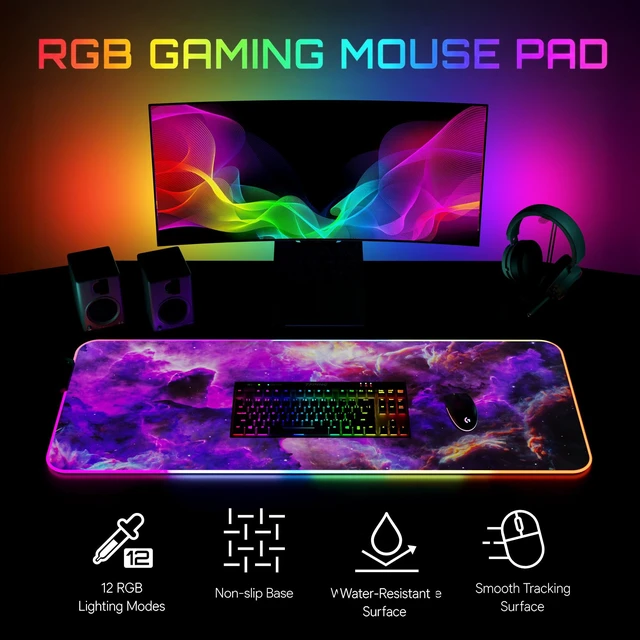 Alt view image 2 of 7 - RGB Gaming Mouse Pad, Large LED Desk Mat for Gamer, 31.5" x 11.8" | Extended Size Design, Superior Micro-Weave Cloth, Non-Slip Rubber Base, Durable Stitched Edges, Water-Resistant Coating