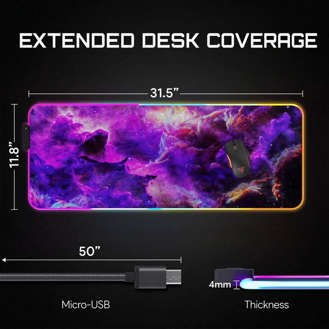 Alt view image 3 of 7 - RGB Gaming Mouse Pad, Large LED Desk Mat for Gamer, 31.5" x 11.8" | Extended Size Design, Superior Micro-Weave Cloth, Non-Slip Rubber Base, Durable Stitched Edges, Water-Resistant Coating