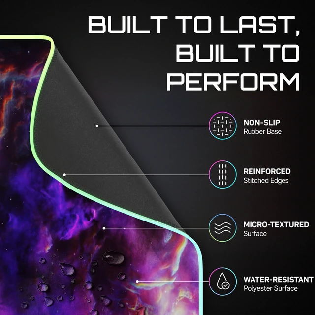 Alt view image 4 of 7 - RGB Gaming Mouse Pad, Large LED Desk Mat for Gamer, 31.5" x 11.8" | Extended Size Design, Superior Micro-Weave Cloth, Non-Slip Rubber Base, Durable Stitched Edges, Water-Resistant Coating