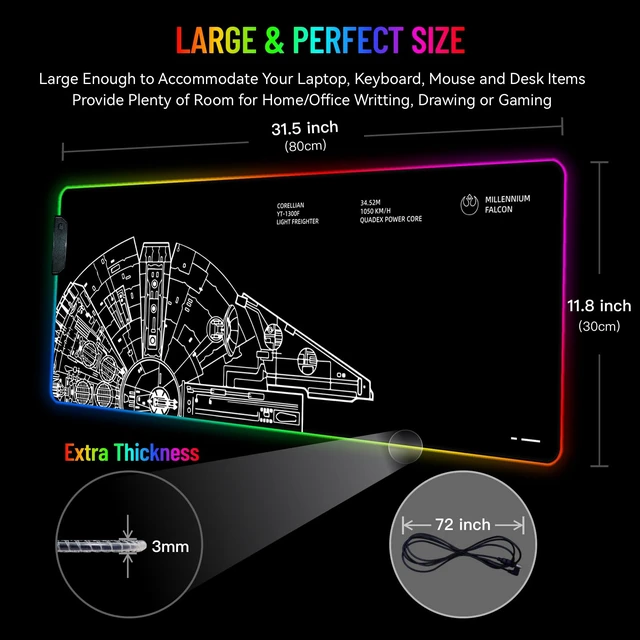 Alt view image 2 of 7 - Desk Mat for Keyboard Extra Large Gaming RGB Mouse Pad, Wars | LED Desktop Mat, 14 Light, Cute, Computer, Desk Top. XL, XXL Long, Big, Cool, Modern, Design, Unique, for Men, Boys, Gamer