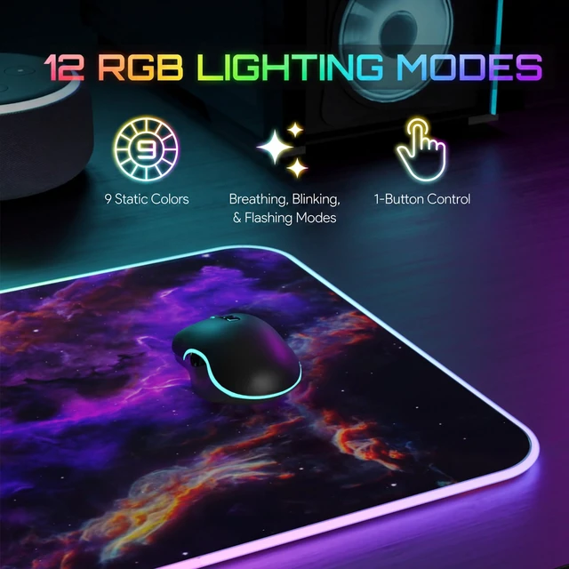 Alt view image 5 of 7 - RGB Gaming Mouse Pad, Large LED Desk Mat for Gamer, 31.5" x 11.8" | Extended Size Design, Superior Micro-Weave Cloth, Non-Slip Rubber Base, Durable Stitched Edges, Water-Resistant Coating