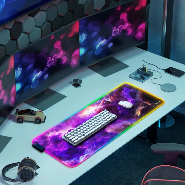 Alt view image 7 of 7 - RGB Gaming Mouse Pad, Large LED Desk Mat for Gamer, 31.5" x 11.8" | Extended Size Design, Superior Micro-Weave Cloth, Non-Slip Rubber Base, Durable Stitched Edges, Water-Resistant Coating