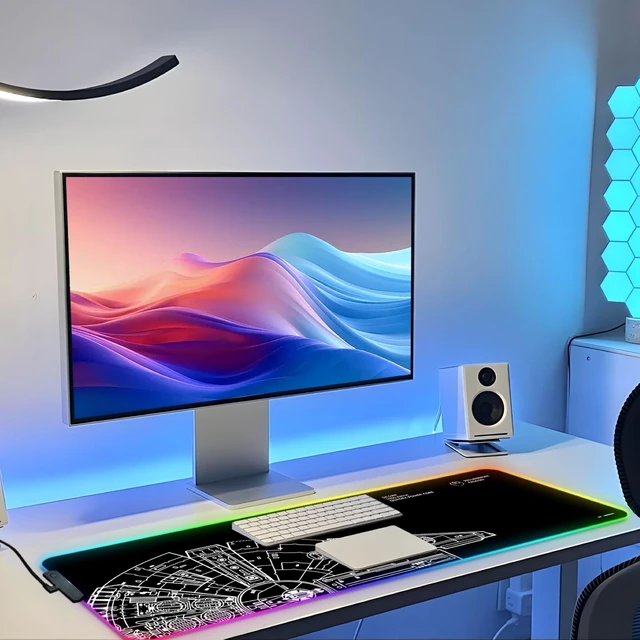 Alt view image 7 of 7 - Desk Mat for Keyboard Extra Large Gaming RGB Mouse Pad, Wars | LED Desktop Mat, 14 Light, Cute, Computer, Desk Top. XL, XXL Long, Big, Cool, Modern, Design, Unique, for Men, Boys, Gamer