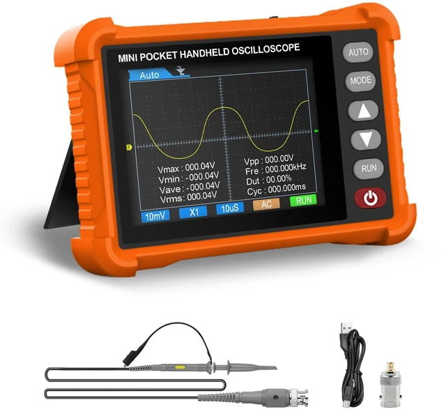 Main image of Handheld Lab Oscilloscope Automotive, Bandwidth Digital Oscilloscope | Portable Oscilloscope Kit with 2.8 Inch TFT Screen, 2.5MS/s Sampling Rate, 3 Trigger Function, USB Rechargeable Accessories