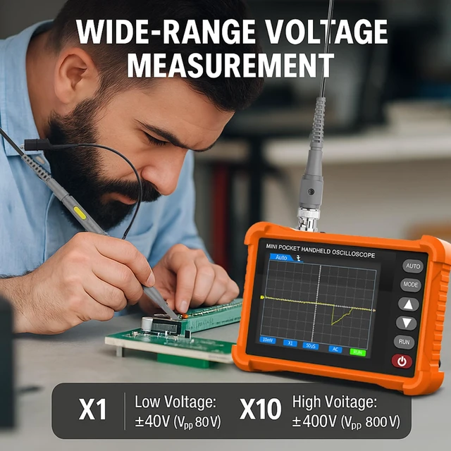 Alt view image 3 of 7 - Handheld Lab Oscilloscope Automotive, Bandwidth Digital Oscilloscope | Portable Oscilloscope Kit with 2.8 Inch TFT Screen, 2.5MS/s Sampling Rate, 3 Trigger Function, USB Rechargeable Accessories