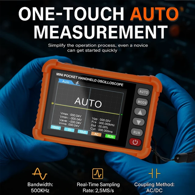 Alt view image 4 of 7 - Handheld Lab Oscilloscope Automotive, Bandwidth Digital Oscilloscope | Portable Oscilloscope Kit with 2.8 Inch TFT Screen, 2.5MS/s Sampling Rate, 3 Trigger Function, USB Rechargeable Accessories