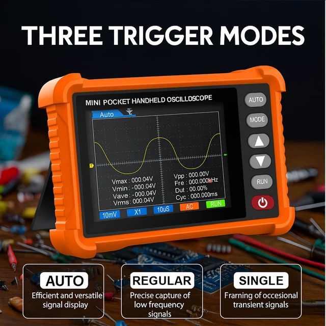 Alt view image 5 of 7 - Handheld Lab Oscilloscope Automotive, Bandwidth Digital Oscilloscope | Portable Oscilloscope Kit with 2.8 Inch TFT Screen, 2.5MS/s Sampling Rate, 3 Trigger Function, USB Rechargeable Accessories