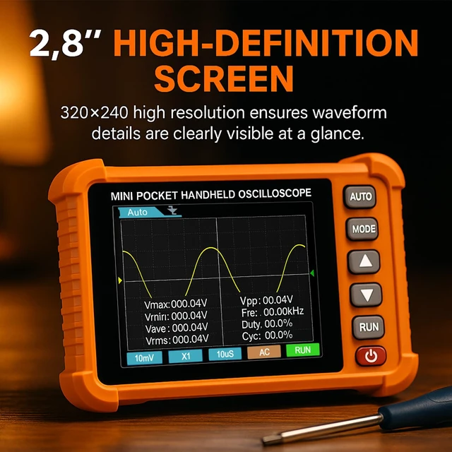 Alt view image 6 of 7 - Handheld Lab Oscilloscope Automotive, Bandwidth Digital Oscilloscope | Portable Oscilloscope Kit with 2.8 Inch TFT Screen, 2.5MS/s Sampling Rate, 3 Trigger Function, USB Rechargeable Accessories