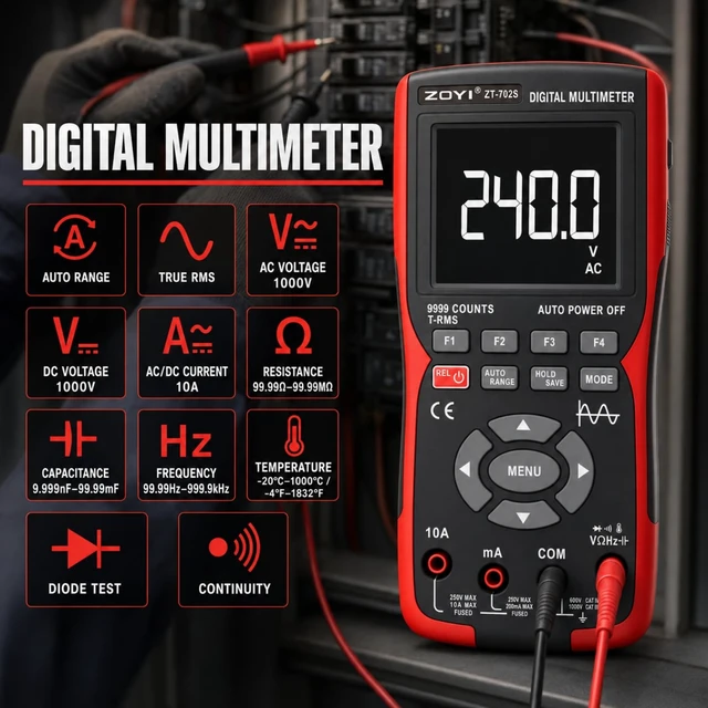 Alt view image 4 of 7 - 702S 2 in 1 Handheld Automotive Oscilloscope Multimeter - 10MHz Bandwidth 48MS/s Sampling Rate,Auto-Ranging 9999 Counts T-RMS Multimeter with Temperature Tester for Electronics Repair Test