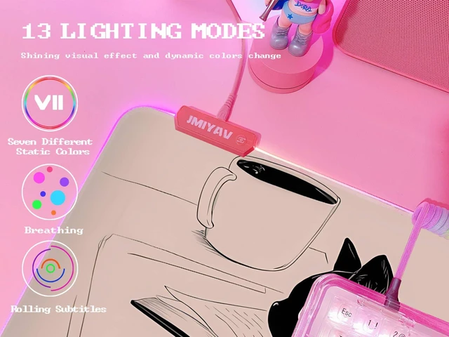 Alt view image 3 of 6 - Pink RGB Gaming Mouse Pad 31.5x12 Inch PC XL Large Extended Glowing Led Light Up Desk Pad Non-Slip Rubber Base Computer Cute Mousepad Mat Desk Accessories Gaming Setup 810