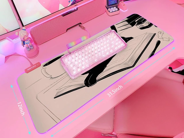 Alt view image 5 of 6 - Pink RGB Gaming Mouse Pad 31.5x12 Inch PC XL Large Extended Glowing Led Light Up Desk Pad Non-Slip Rubber Base Computer Cute Mousepad Mat Desk Accessories Gaming Setup 810