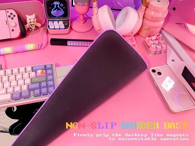 Alt view image 4 of 6 - Pink RGB Gaming Mouse Pad 31.5x12 Inch PC XL Large Extended Glowing Led Light Up Desk Pad Non-Slip Rubber Base Computer Cute Mousepad Mat Desk Accessories Gaming Setup 810