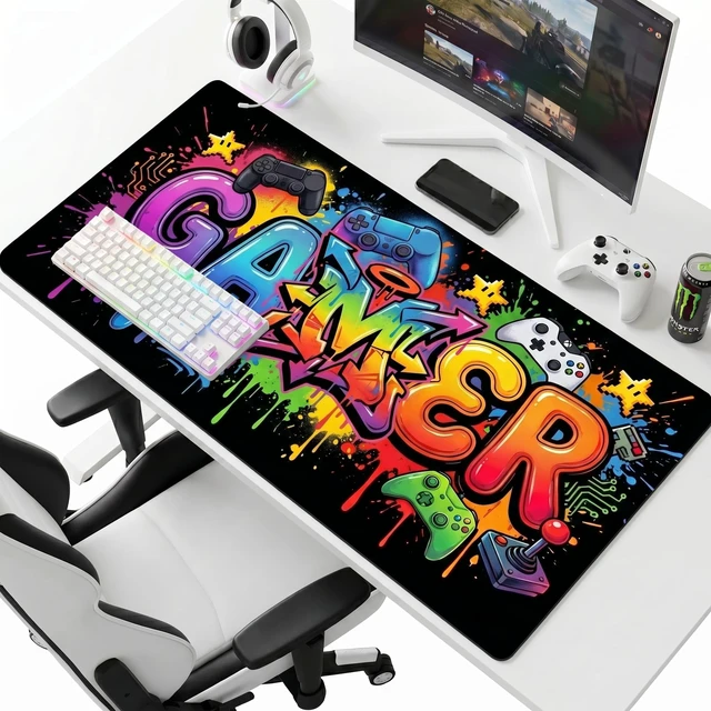 Alt view image 2 of 7 - Gaming Mouse Pad, Large Extended Desk Mat for Computer Keyboard and Mouse, Street Art Graffiti Gamer Design, Waterproof Non-Slip Rubber Base for PC Gaming Office Laptop Home 31.5" x 15.75"