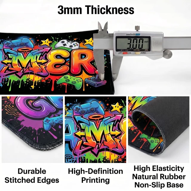 Alt view image 4 of 7 - Gaming Mouse Pad, Large Extended Desk Mat for Computer Keyboard and Mouse, Street Art Graffiti Gamer Design, Waterproof Non-Slip Rubber Base for PC Gaming Office Laptop Home 31.5" x 15.75"
