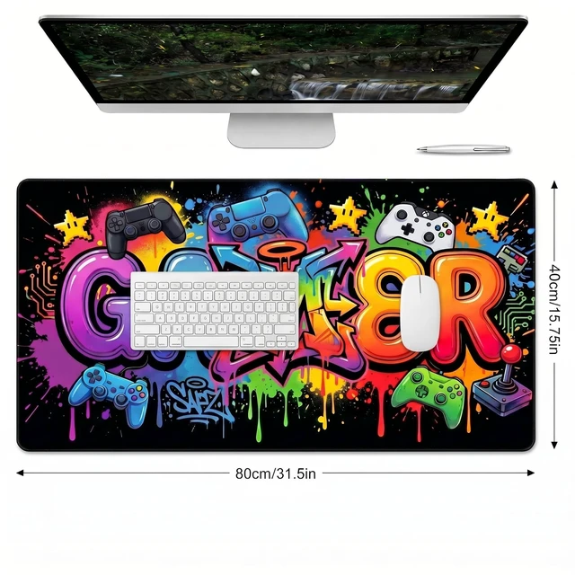 Alt view image 3 of 7 - Gaming Mouse Pad, Large Extended Desk Mat for Computer Keyboard and Mouse, Street Art Graffiti Gamer Design, Waterproof Non-Slip Rubber Base for PC Gaming Office Laptop Home 31.5" x 15.75"