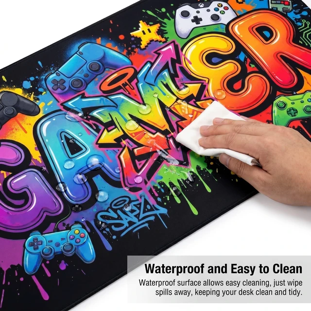 Alt view image 5 of 7 - Gaming Mouse Pad, Large Extended Desk Mat for Computer Keyboard and Mouse, Street Art Graffiti Gamer Design, Waterproof Non-Slip Rubber Base for PC Gaming Office Laptop Home 31.5" x 15.75"