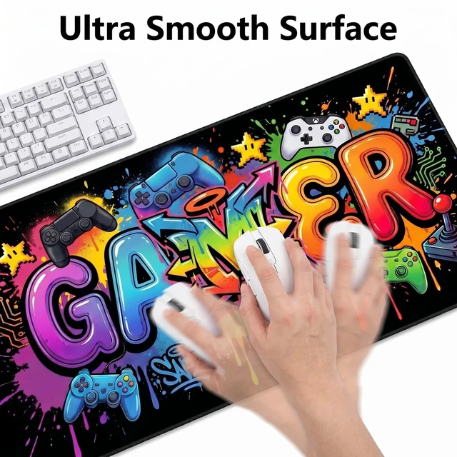 Alt view image 6 of 7 - Gaming Mouse Pad, Large Extended Desk Mat for Computer Keyboard and Mouse, Street Art Graffiti Gamer Design, Waterproof Non-Slip Rubber Base for PC Gaming Office Laptop Home 31.5" x 15.75"