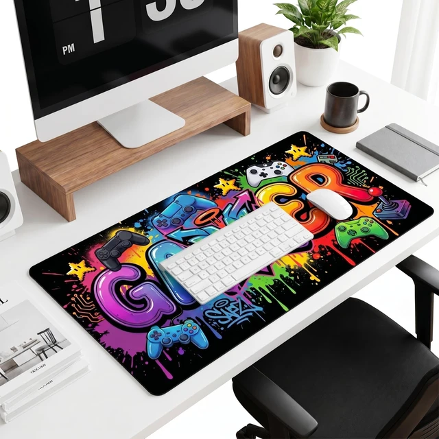 Alt view image 7 of 7 - Gaming Mouse Pad, Large Extended Desk Mat for Computer Keyboard and Mouse, Street Art Graffiti Gamer Design, Waterproof Non-Slip Rubber Base for PC Gaming Office Laptop Home 31.5" x 15.75"