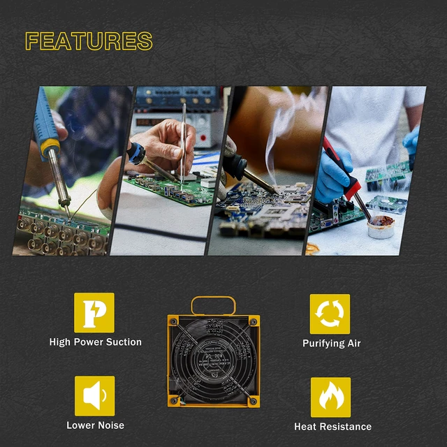 Alt view image 7 of 7 - Solder Smoke Absorber Remover Fume Extractor Soldering Filter | Smoke Prevention Absorber DIY Working Fan for Soldering Station(Yellow)